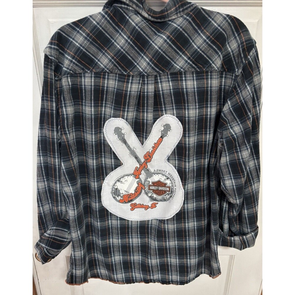 Harley Davidson Hillbilly Gatlinburg Tennessee Upcycled Flannel Button Up Shirt